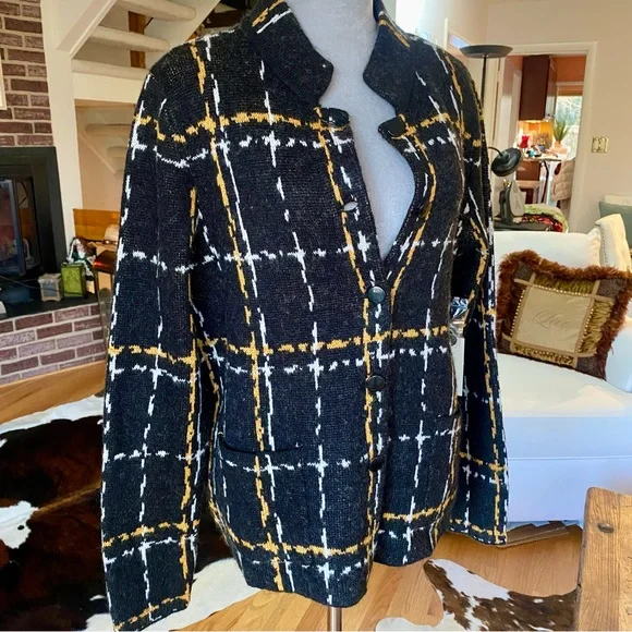Adrienne Vittadini. Black, Yellow & White  Plaid Jacket / Cardigan. XL FAB ♥️ - Picture 5 of 17
